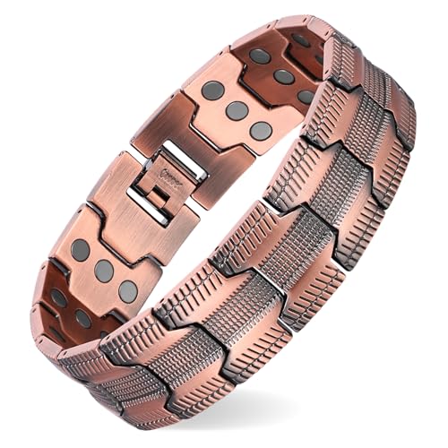 MagEnergy Bracelet en cuivre pour homme - Trois aimants ultra puissants - Design masculin - Bracelet magnétique en cuivre pur - Longueur réglable avec outil de...
