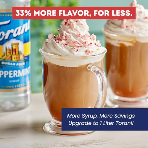 Image of Torani Sugar Free Peppermint Syrup 1 Liter Bottle with Pump Dispenser - Zero Sugar, Zero Calories, Keto Friendly, Gluten Free Mint Flavor for Coffee, Lattes, Cocktails, and Holiday Drinks