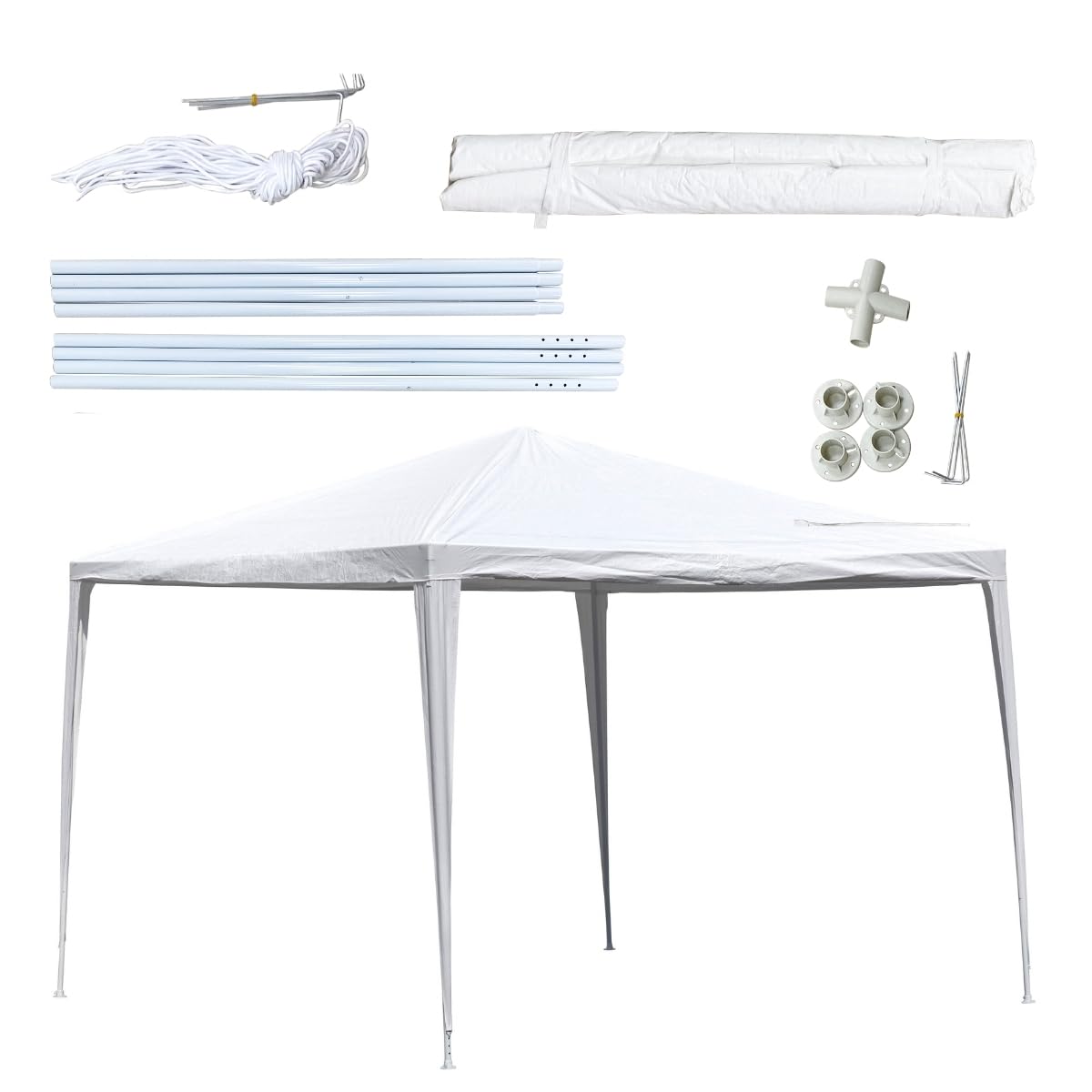 Kinzo Gazebo 3x3 Metri, Gazebo Esterno Resistente, Tendone per Feste Impermeabile, Capannone per Giardino Completo di Picchetti e Corde, Altezza 2.5 M, Bianco