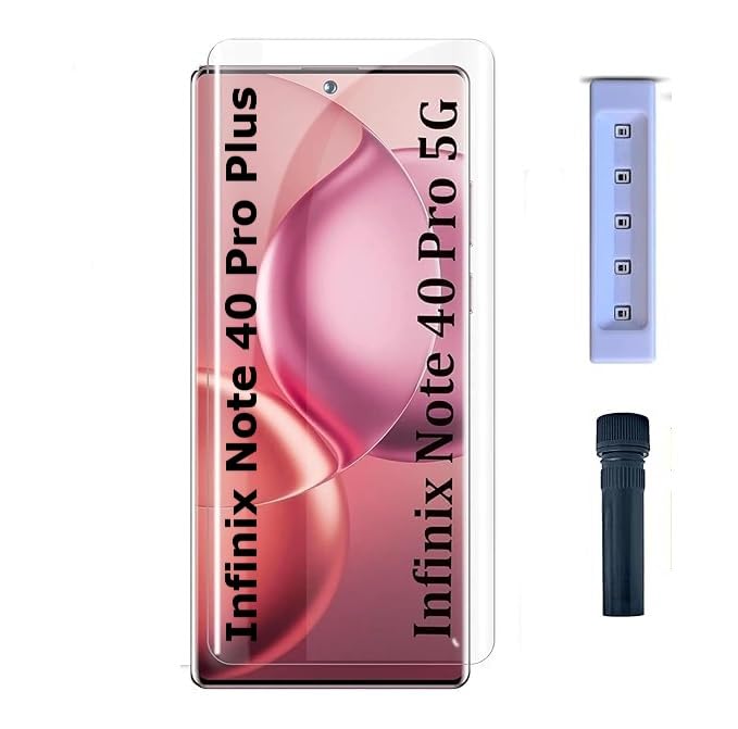 Image of Tempered Glass 3D Curved UV Design for Infinix Note 40 Pro 5G / Note 40 Pro Plus Advanced Border Less Full Edge to Edge Screen Protector and Easy Installation Kit