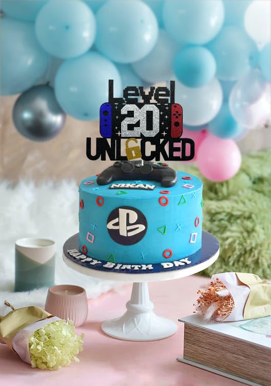 Décoration De Gâteau D'anniversaire Pour Garçon 21e Anniversaire De Niveau « Happy 21th Level » - Jeu Vidéo - Décoration De Gâteau D'anniversaire Pour Adolescents (Happy 21th Level