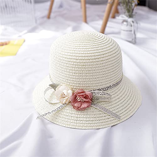 Little Girls Flower Straw Hat Cute Woven Sunblock Hat with Woven Shoulder Bag Packable Summer Wide Brim Beach Cap3