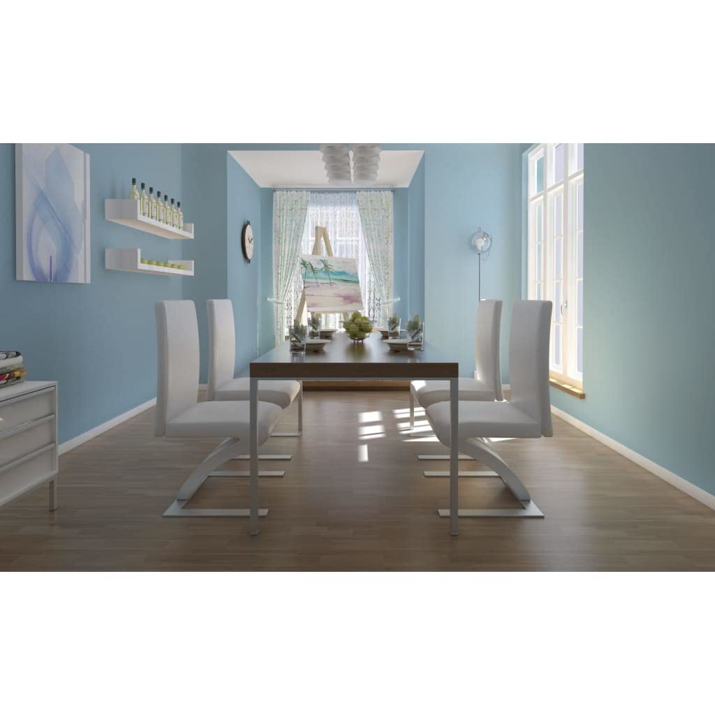 Juego de 4 sillas de comedor blancas 58 x 44 x 99 cm | Poliuretano 100%, patas cromadas, respaldo ergonómico, asiento 48 cm