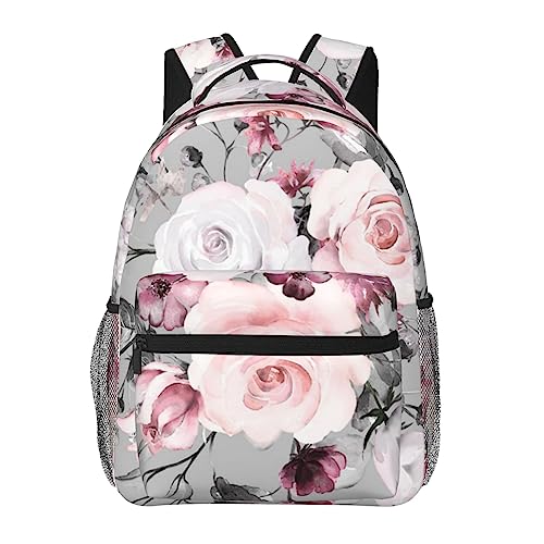 AABSTBFM Schwarz Und Gold Hintergrund Schule Rucksack Leichte College Rucksack Causal Reise Schultaschen Mit Reißverschluss Schule Daypack Für Mädchen Jungen, Pflanze, Blumen., Einheitsgröße