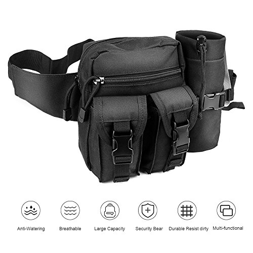 ELEPOWSTAR Gürteltasche mit Trinkflasche Behälter, Wasserdicht Bauchtasche mit Kopfhörerausgang, Damen/Herren Hüfttasche für Laufen Fahrradfahren Bergsteigen (Schwarz taktisch)