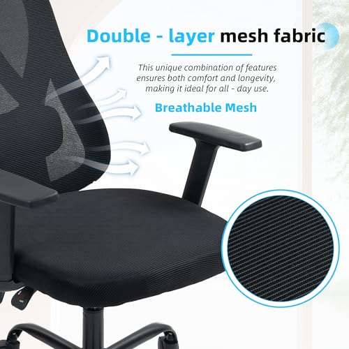 Image of ECOTOUGE Ergonomic High Back Office Chair, Floor Chair with Back Support, Big and Tall Office Chair with Adjustable Headrest, Gaming Chair Mesh Home Office /Study Chair, Black