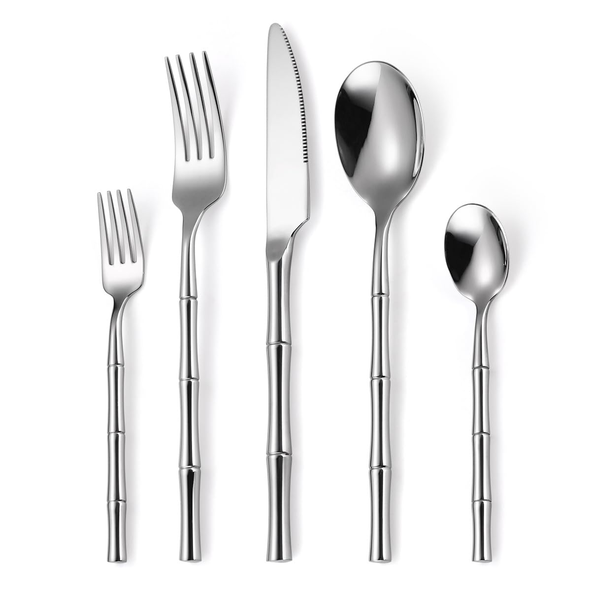 Ensemble de Couverts, 5/20/30/40/50/60 pièces, en Acier Inoxydable 304, Comprenant Un Couteau à Steak, Une Fourchette et Une cuillère à Manche Solide et élégant, Couleur Argent - 12 pièces