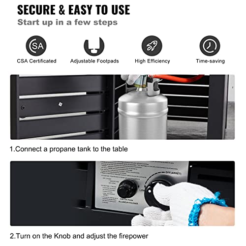 Vevor Gas Fire Pit Table, 43 In 50000 Btu, Propane Outdoor Wicker Patio Fire Pits With Carbon Steel Tabletop, Lava Rock, Glass Wind Guard, Cover, Add Warmth To Gathering On Garden Backyard, Csa Listed #TOP5