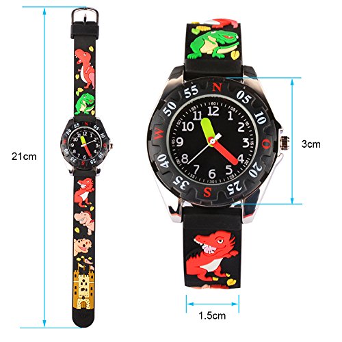 Venhoo Kids Watches 3D Cute Cartoon Digital Waterproof Silicone Children Wristwatches Time Teacher Gifts For Boys-Black #TOP1