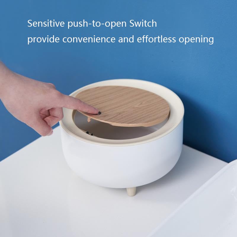 Miniatura 4 de Bote de basura pequeño de 2 litros con tapa para escritorio, mini papelera de plástico para encimera, pequeño bote de basura redondo para oficina en