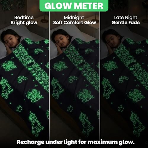 Image of Famyo GlowMaxx Kids Blanket | Soft Flannel Glow in Dark Blanket - Mermaid & Unicorn | AC Blanket for Kids | Summer Blanket 200x152 cm | Double Bed | 0-15 Yrs | Lab-Tested Safe (Purple)