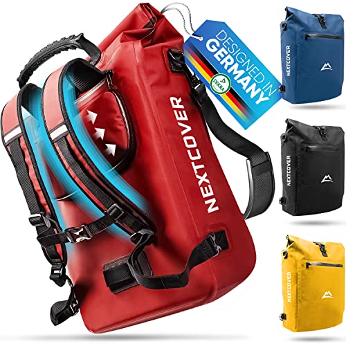 NEXTCOVER® Aquashield Sacoche de vélo 3 en 1 pour porte-bagages, sac à dos et sac à bandoulière [27 litres] avec sac pour ordinateur portable I sac étanche pour vélo (rouge) Cover