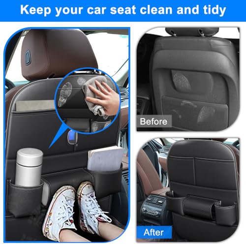 Image of Back Seat Protector 2 Pack Fit for Ford Explorer Car Kick Mats with Cup & Tissue Storage Organizer Pockets Waterproof Dirt Proof Faux Leather Auto Accessories for Kids(1 Pair Black)