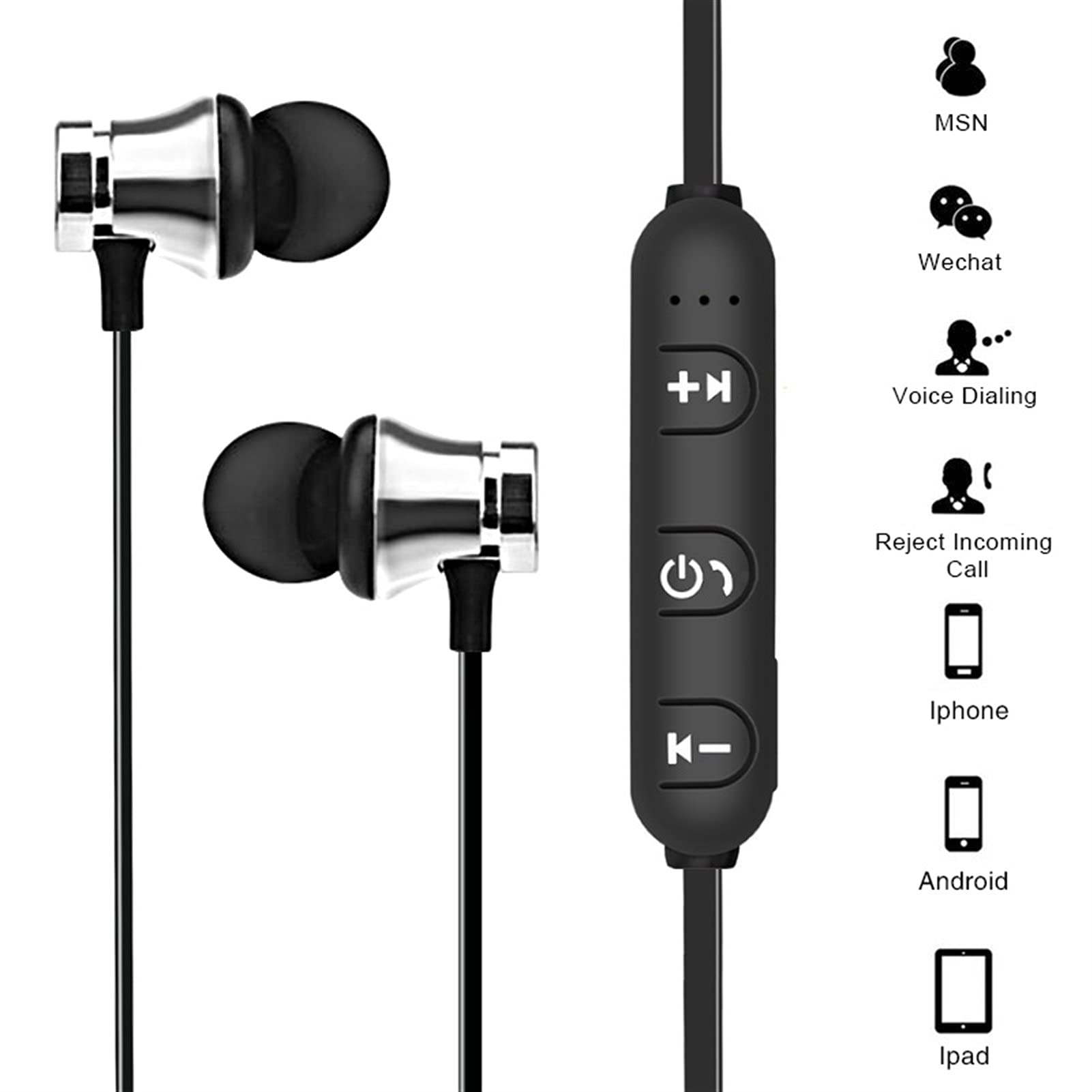 Écouteur Bluetooth à Aimant – Casque Sans Fil Sport – Connexion Stable – Batterie 60 MAh – Noir