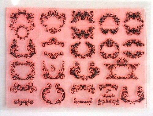 Borders, Corners Flourishes (7"X10") Clear Stamps Large Sheet/Retro, Vintage, Baroq, Damask #TOP19