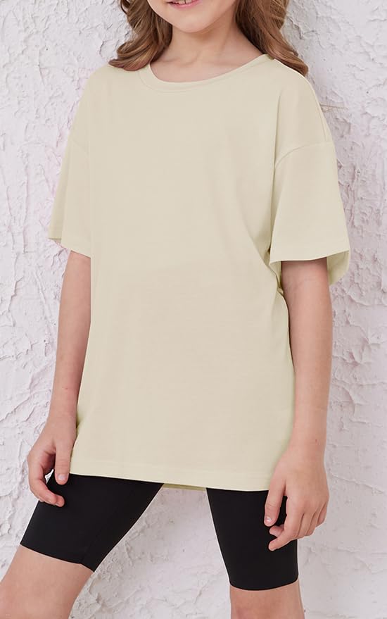 Image of ZDC Girls Short Sleeve T Shirts Kids Summer Oversized Tops Trendy Crewneck Basic Tees 5-14 Years
