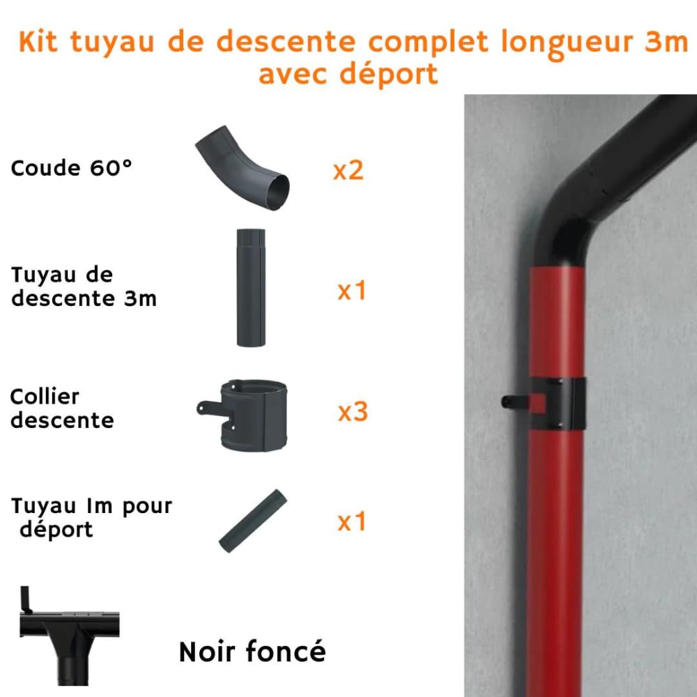 Kit de manguera de descenso de 3 m sin/con transporte – Media altura | Evacuación eficaz y práctica | Gris Antracita (con desplazamiento, 80 mm)
