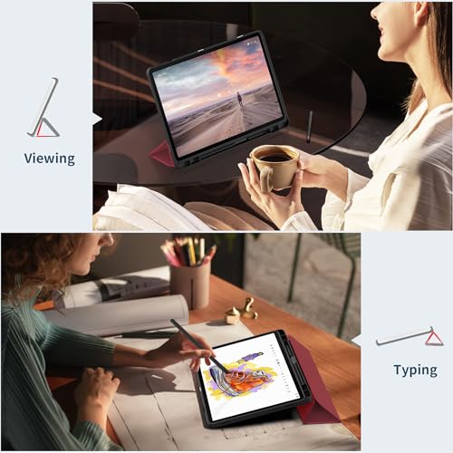 EasyAcc Etui Pokrowiec Kompatybilny z Samsung Galaxy Tab S10 Lite / S10 FE 10,9 cala 2025 / S9 FE 10,9 cala 2023 / S9 11 cali 2023 z lekką podstawką, kolor bordowy