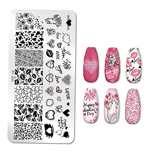 TOSSPER 1set Nail Stamping Plates Valentinstag Liebe Rose Blumen-Edelstahl-stempelplatte Nail Design Stencil Werkzeuge – Bild 3