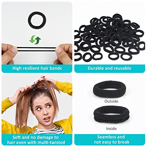 Eaone 200Pcs Black Hair Ties For Girls And Kids, Seamless Ponytails Holders Small Soft Hair Elastic Bands Hair Accessories No Damage For Women Hair (0.8 Inch In Diameter) #TOP2