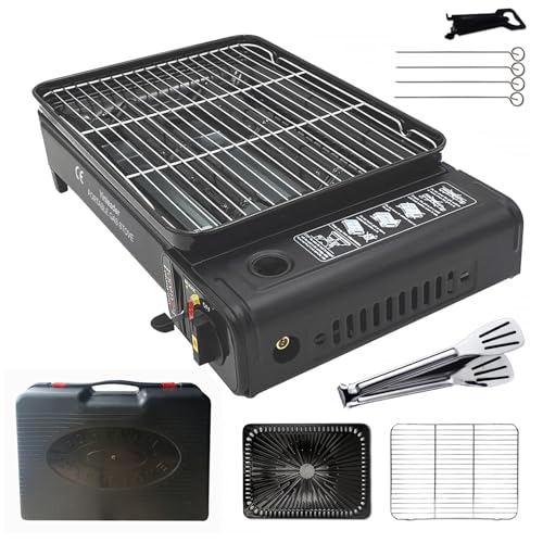 Portable Gas BBQ Camping Grill Set, Grill Dish, BBQ Net, with...