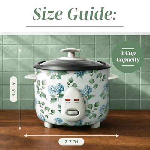 Image of COOK WITH COLOR 6 Cup Rice Cooker 300W - Effortless Cooking and Perfectly, Cooks 3 Cups of Raw Rice for 6 Cups of Cooked Rice, Floral Blue /Green
