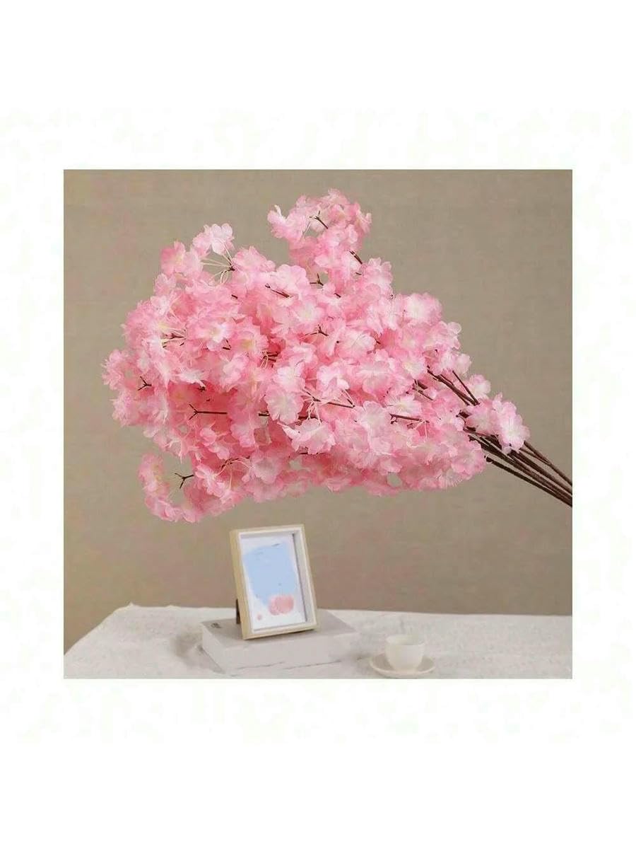 AYHTUD 1pcs artificial 3-pronged encrypted cherry blossom branches, wedding arches, artificial flower decorations, indoor scenery-Deep powder