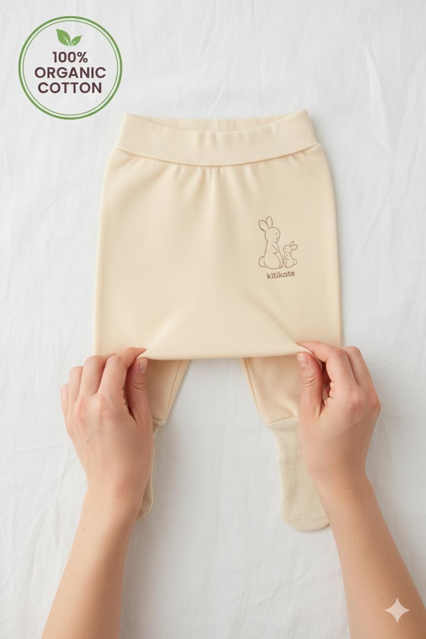 Kitikate Organic Cotton Footed Baby Pants – Unisex, Certified, Soft Interlock Fabric