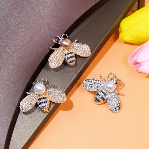 Image of Set of 12 Gold Crystal Insect Bee Brooches with Faux Pearl,Gift for Women, Birthday, Dating, Party, Anniversary