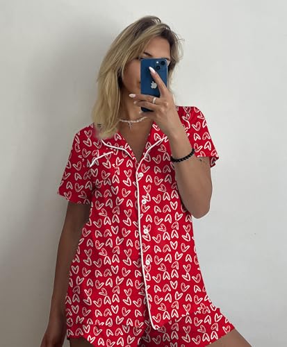 Image of Ekouaer Pajamas Set for Women Short Sleeve Sleepwear Button Down Pjs Soft 2 Piece Lounge Sets XS-XXXL
