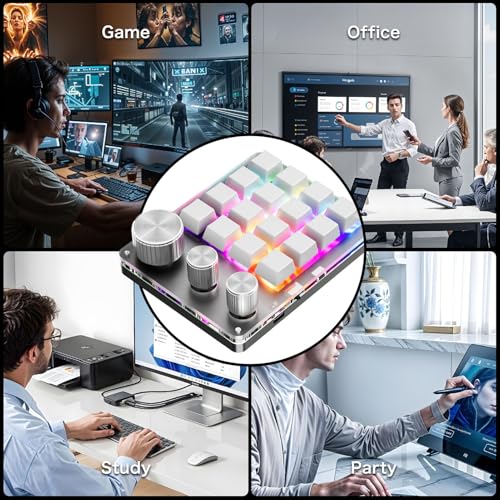 Clavier programmable à 16 touches et 3 boutons en alliage d'aluminium blanc