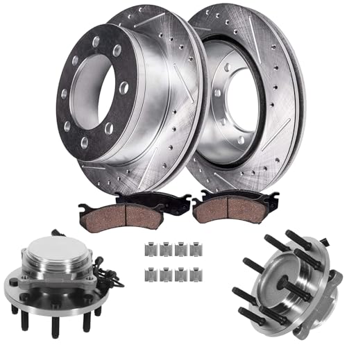 Image of Detroit Axle - RWD Front Wheel Bearing Hubs Brake Kit for Dodge Ram 2500 | 3500, Drilled & Slotted Brake Rotors Ceramic Brake Pads Wheel Bearing Hubs Assembly Replacement