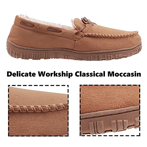 Vlly Moccasin Slippers For Men Microsuede Upper And Soft Plush Lining With Cloud-Like Comfort And Slip-Resistance Rubber Sole Brown Size 12 Us #TOP3