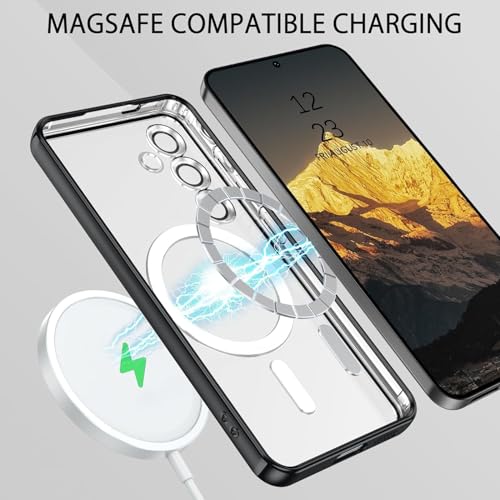 Image of VONZEE Clear Logo Electroplating Transparent Case for Samsung Galaxy S25 Plus 5G, Magnetic Plating [Support for MagSafe Charger] Electroplate TPU Cover - Black