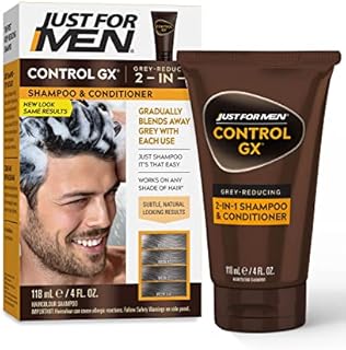 Just For Men Control GX Grey Reducing 2-in-1 Shampoo and Conditioner, Gradual Hair Color for Stronger and Healthier Hair, 4 Fl Oz - Pack of 1 (Packaging May Vary)