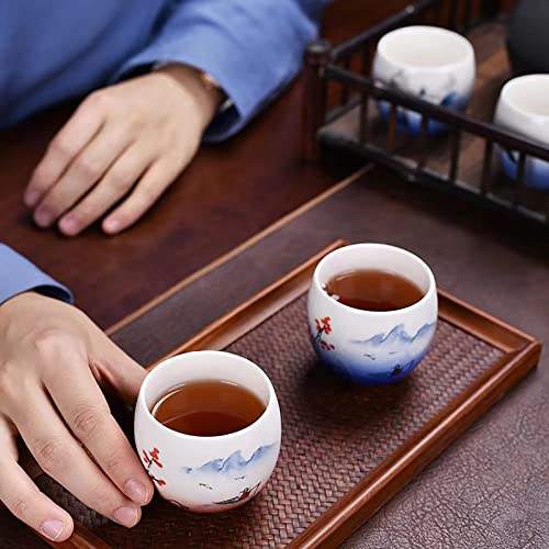 Mqjzsh Hand Drawn Chinese Japanese Style Traditional Ceramic Tea Cup Set Of Four, Tea Set, Kung Fu Tea Cup, Coffee Cup (Blue 1) #TOP6