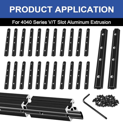Image of 24pcs 4040 Staight Connector Corner Bracket Joint Plate 4040 Hardware T-Slotted Accessories V-Slot with Screws for 4040 Aluminum Profile 3D Printer Accessories Black