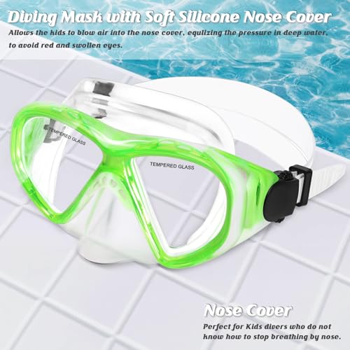 Image of Kids Swim Goggles Snorkel Diving Mask for Boys Girls Ages 5-15, Two-Color Anti-Fog Swimming Goggles with Nose Cover