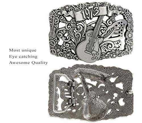 Unique Buckle Antique Engraved 100% Genuine one-piece Full Grain Leather Casual Jean Belt 1-1/2"(38mm) Wide2