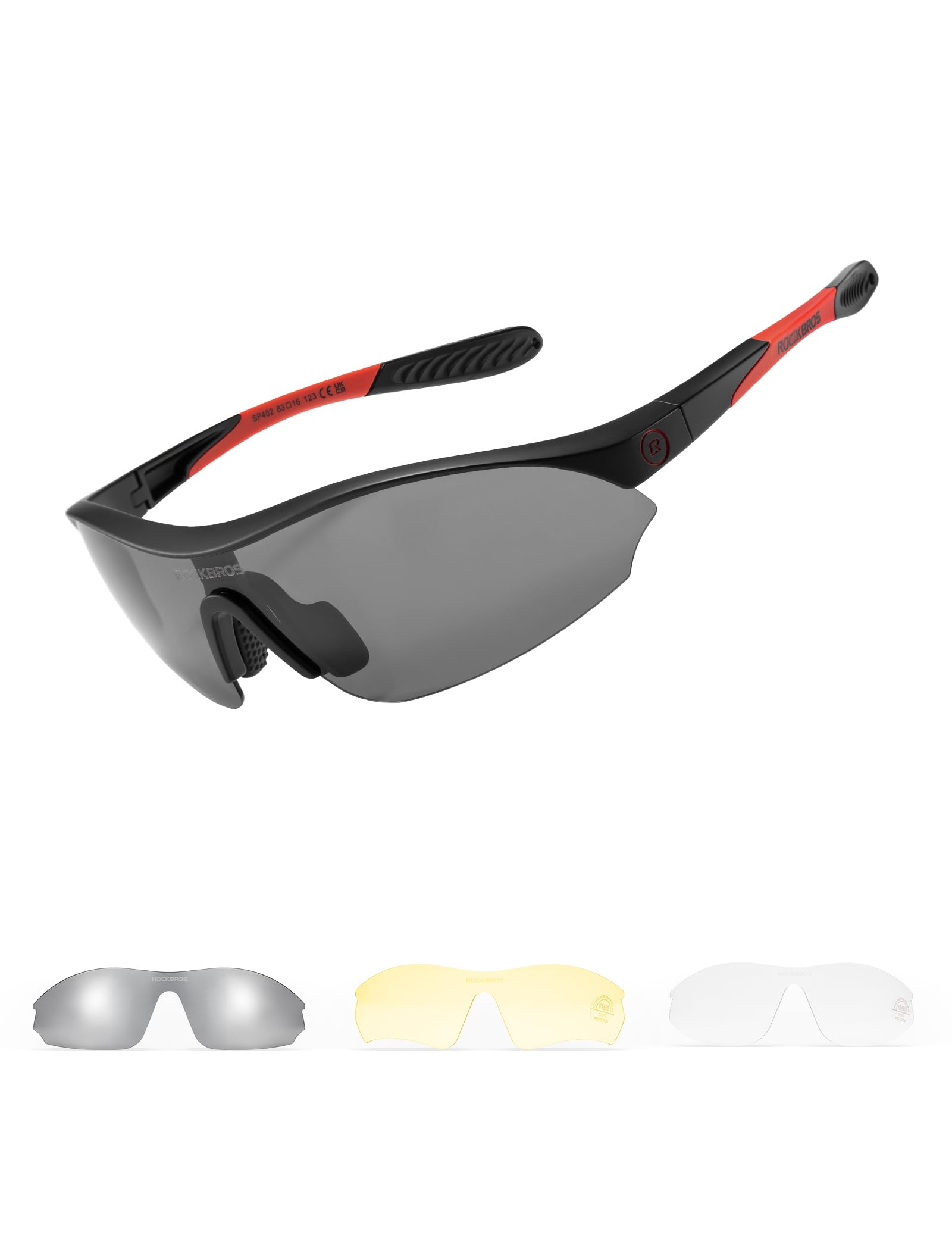 ROCKBROS Polarized Cycling Sunglasses for Men Women with 3 Interchangeable Lenses 23g Ultralight Sports Glasses, Quick-Change UV400 Adjustable Nose Pad for Running Driving Hiking Cycling