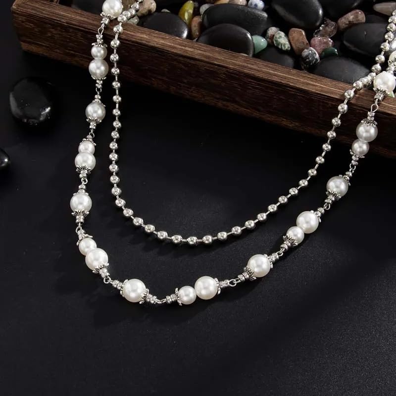 Silver Pearl Waist Chain for Men, Layered Punk Y2K Jeans Chain image 5