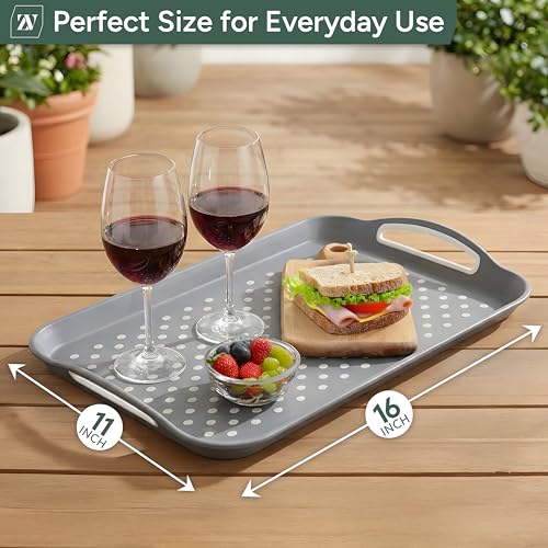 Zuvo Anti-Slip Food Serving Tray with Handles (Set of 2) – BPA-Free Plastic, Lightweight & Durable – Non-Slip couch Trays for Eating & Drinks (Grey) - Image 3