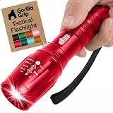 GORILLA GRIP Powerful LED Tactical Flashlight, Red