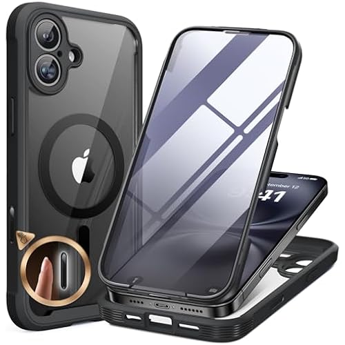 miracase Magnetic for iPhone 16 Plus Case Full-Body Phone with Built-in Glass Screen Protector, [Compatible with MagSafe] Military Drop Proof 16 Plus Cover Bumper 6.7 inch, Black