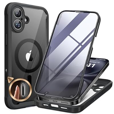 miracase Magnetic for iPhone 16 Plus Case Full-Body Phone with Built-in Glass Screen Protector, [Compatible with MagSafe] Military Drop Proof 16 Plus Cover Bumper 6.7 inch, Black