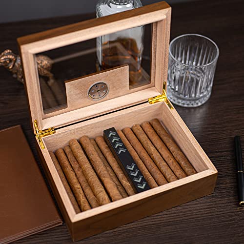 Humidor Black Walnut Love “U” Wood Storage Box (10-20 Capacity) With Hygrometer And Humidifier #TOP5