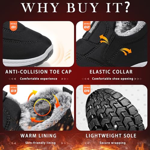 Women Winter Snow Boots Comfortable Warm Fur lined Slip on Ankle Boots Lightweight Waterproof Outdoor Booties2