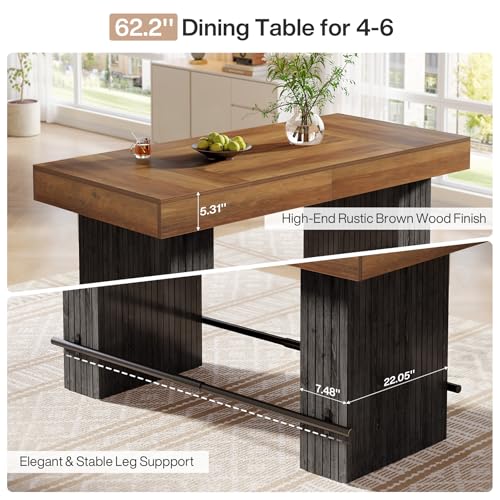 Tribesigns 62.2-Inch Dining Table for 4-6, Counter Height Dining Room Table with Footrest, High Top Kitchen Bar Table for Living Room, Kitchen, Pub