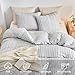 WARMDERN King Boho Duvet Cover Set, Light Grey Striped Microfiber 3pcs Bedding, Zipper Closure, Tufted Bohemian Design, Ultra Soft, Machine Washable
