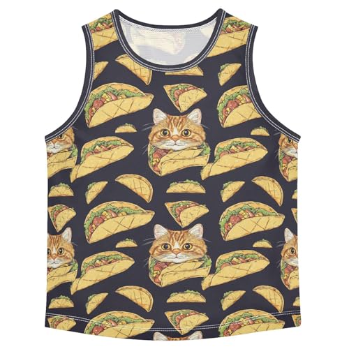 Boys Tank Top Shirts Cartoon Taco Cats Food Sleeveless T-Shirts Crew Neck for Kids Clothing Children